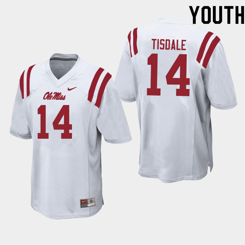 Grant Tisdale Ole Miss Rebels NCAA Youth White #14 Stitched Limited College Football Jersey RXH6258SX